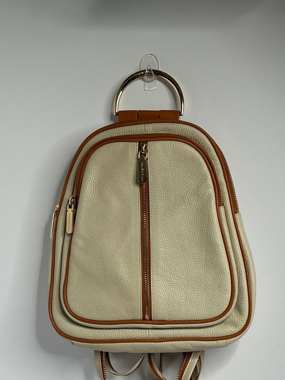 Valentina Cream and Tan Trim Leather Backpack